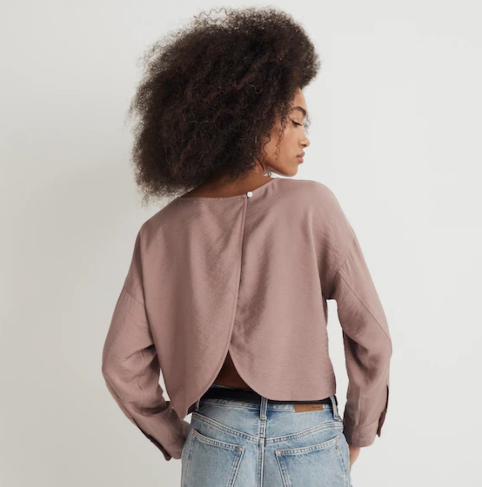 Madewell Relaxed Tulip Back Blouse in Evening Mauve Open-Back